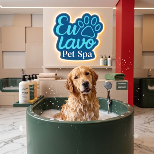 Cachorro tomando banho relaxado com água na temperatura ideal